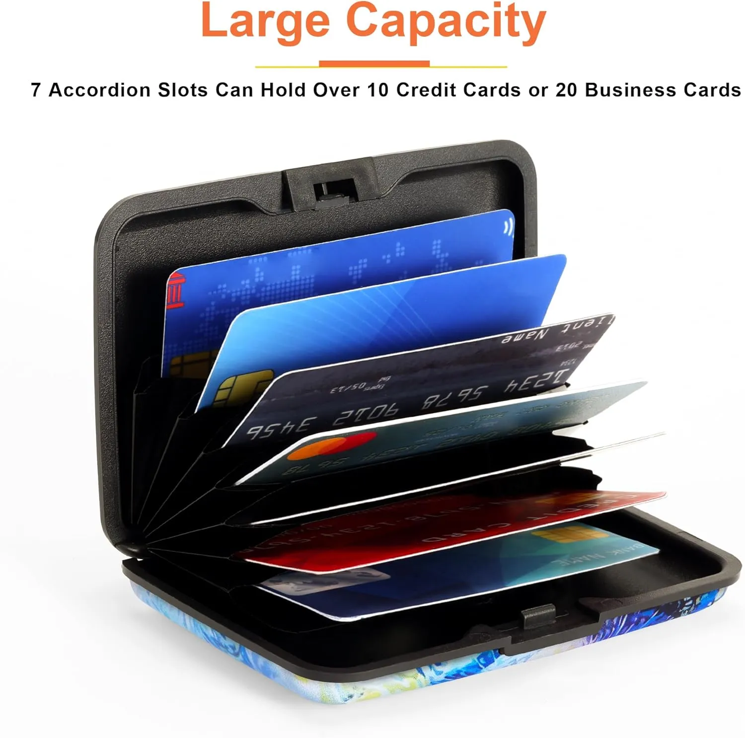 Mayski Credit Card Holder, RFID Blocking, Aluminum Alloy Hard Case, Small Mini Business Metal Wallet for Women Men, Blue Cat