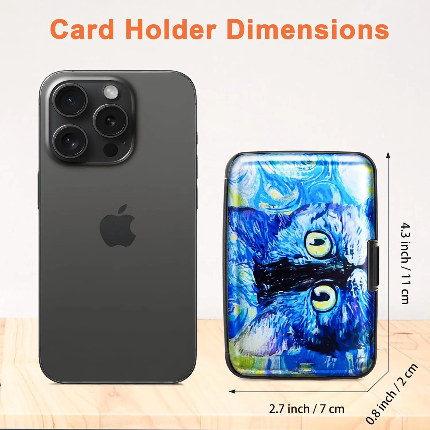 Mayski Credit Card Holder, RFID Blocking, Aluminum Alloy Hard Case, Small Mini Business Metal Wallet for Women Men, Blue Cat