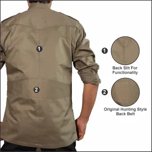 Men's Cotton 2 Pocket Hunting Safari Shirt with Coconut Shell Buttons Quick Dry Hiking Travel Fishing Long Sleeve Cargo Style