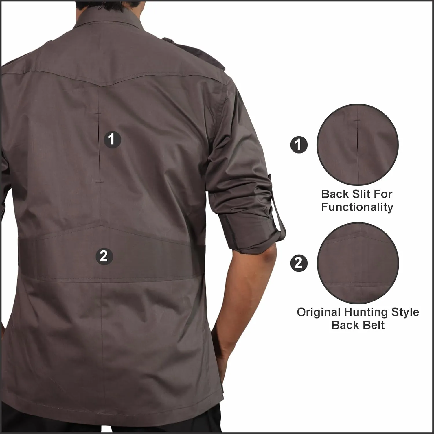 Men's Cotton 4 Pocket Hunting Safari Shirt with Coconut Shell Buttons Quick Dry Hiking Travel Fishing Long Sleeve Cargo Style