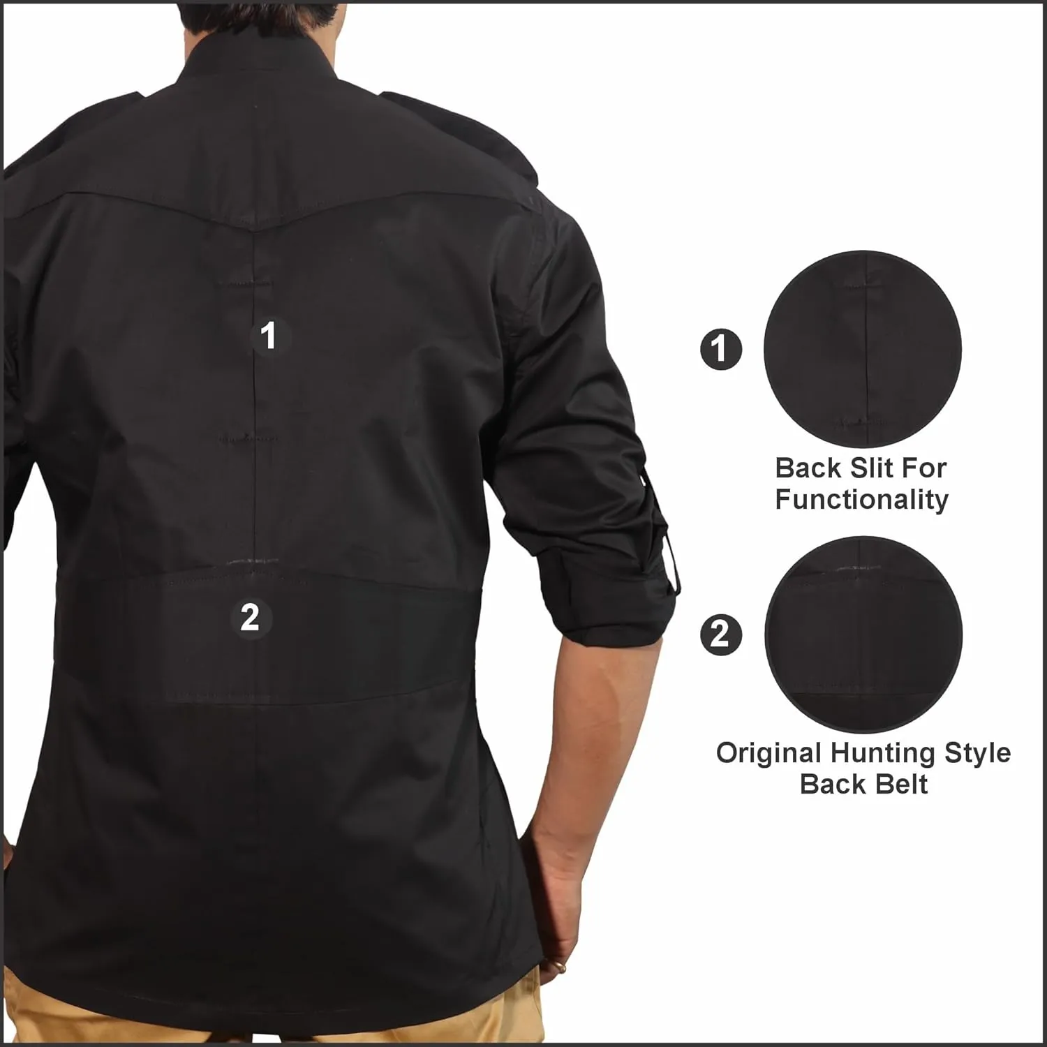 Men's Cotton 4 Pocket Hunting Safari Shirt with Coconut Shell Buttons Quick Dry Hiking Travel Fishing Long Sleeve Cargo Style