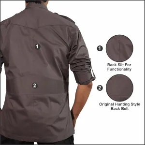 Men's Cotton 4 Pocket Hunting Safari Shirt with Coconut Shell Buttons Quick Dry Hiking Travel Fishing Long Sleeve Cargo Style