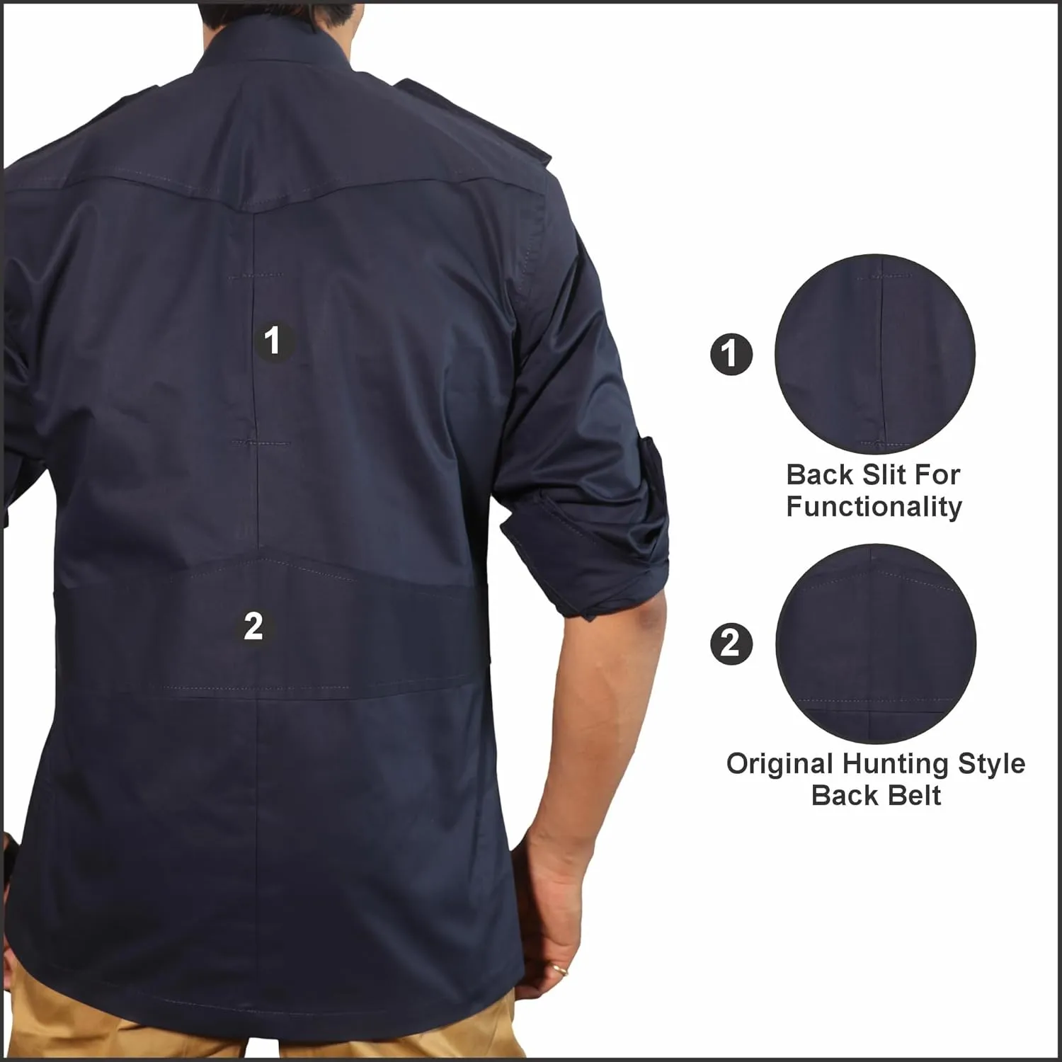 Men's Cotton 4 Pocket Hunting Safari Shirt with Coconut Shell Buttons Quick Dry Hiking Travel Fishing Long Sleeve Cargo Style
