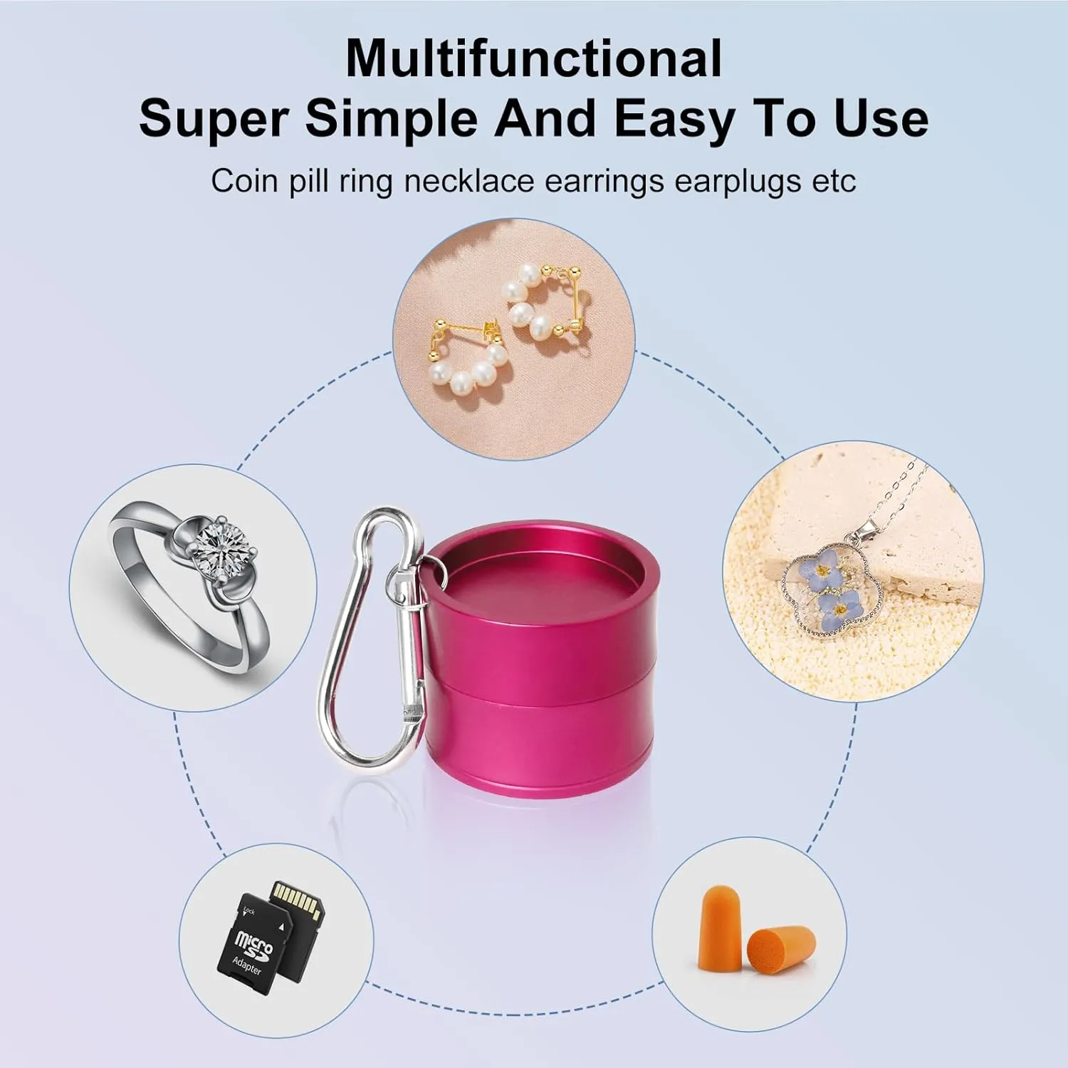 Mini Travel Ring Holder Keychain, Portable Jewelry Holder Keychain with Protective Sponge, Small Necklace Earrings Case for Gym Sports Bag Purse