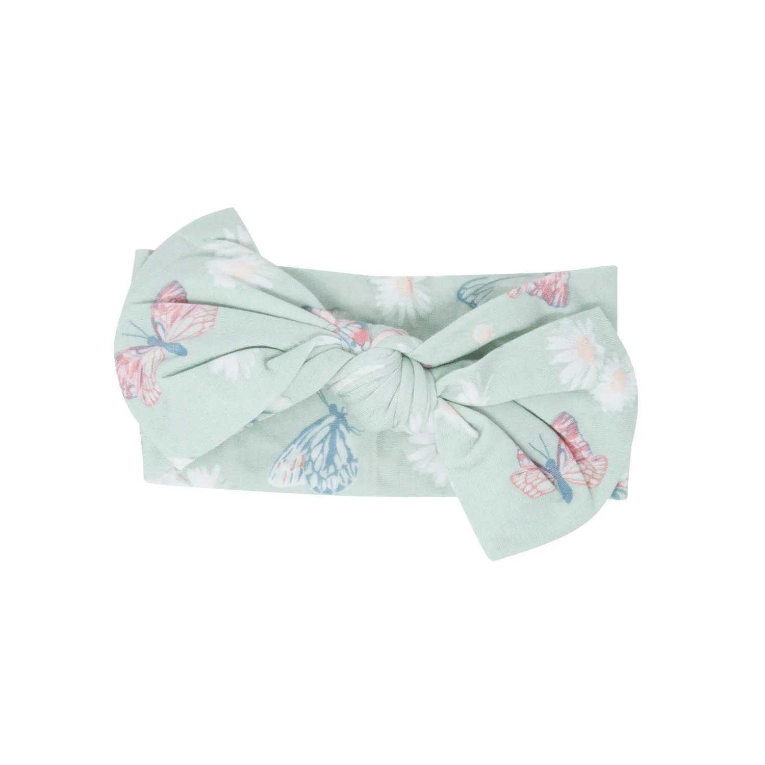 Mint Butterfly Daisy Bamboo Knotted Baby Bow
