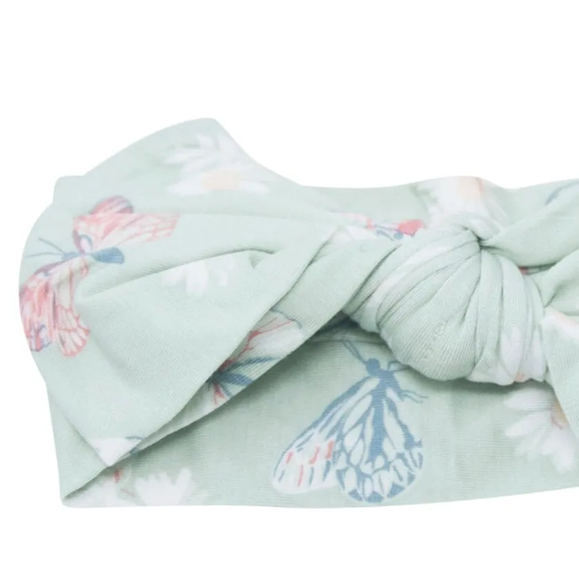 Mint Butterfly Daisy Bamboo Knotted Baby Bow