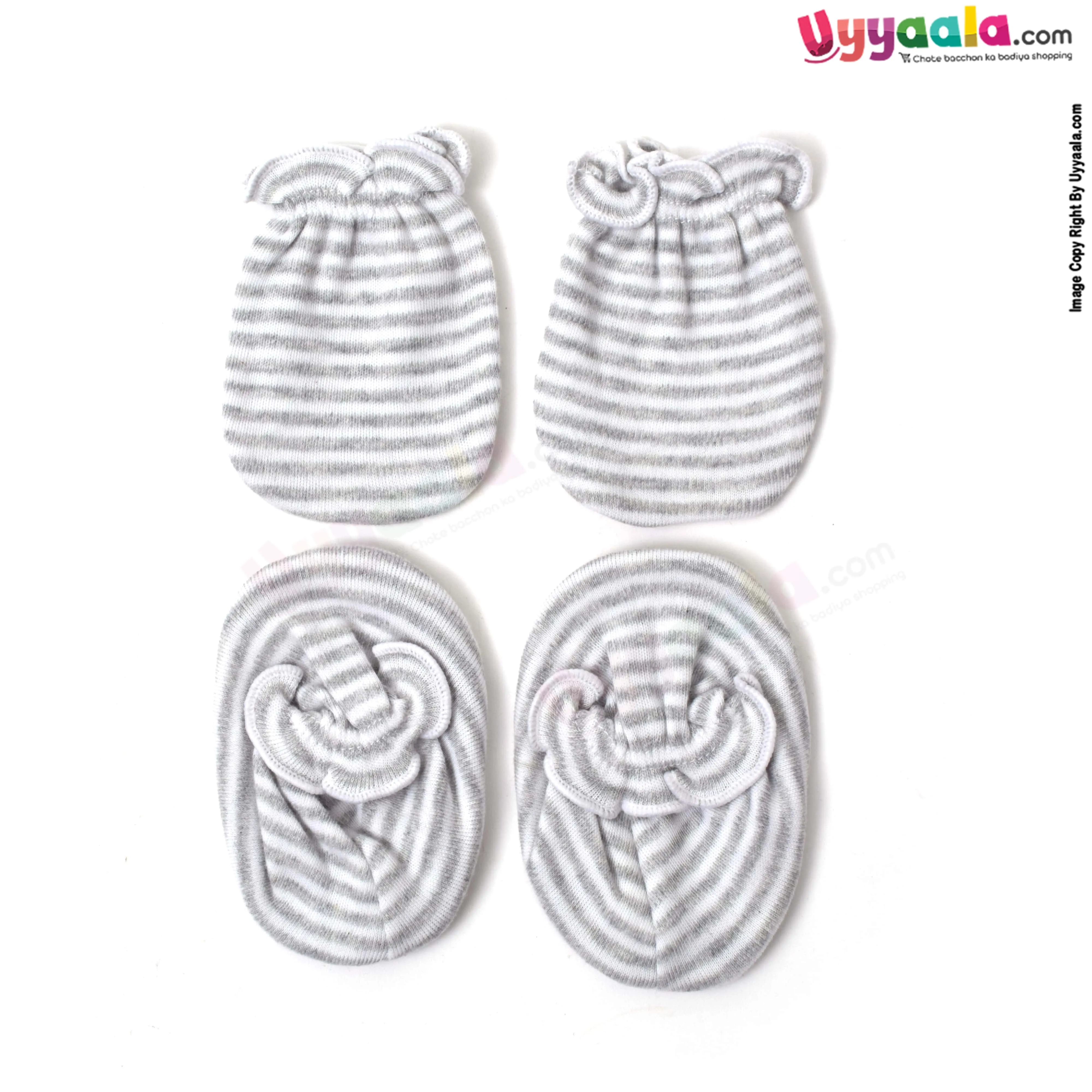 Mittens & Booties Set for New Born Baby - Navy Blue & White (Pack of 2)