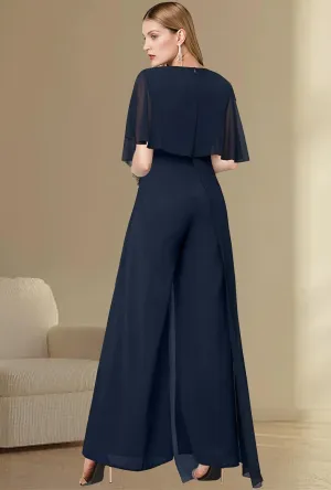 Mother of The Bride Pant Suits with Fringe 2 Pieces Chiffon Pant Suits for Women Dressy Wedding WLJ139