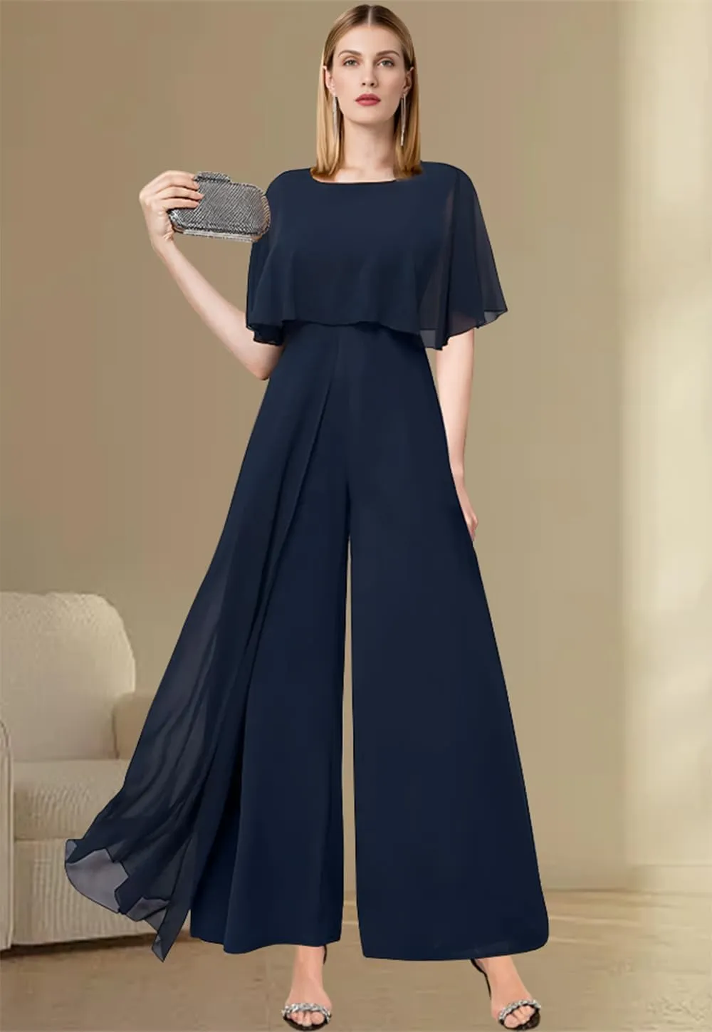 Mother of The Bride Pant Suits with Fringe 2 Pieces Chiffon Pant Suits for Women Dressy Wedding WLJ139