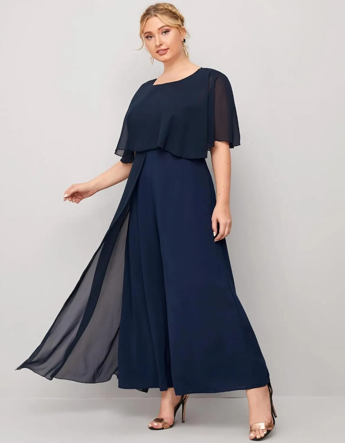 Mother of The Bride Pant Suits with Fringe 2 Pieces Chiffon Pant Suits for Women Dressy Wedding WLJ139