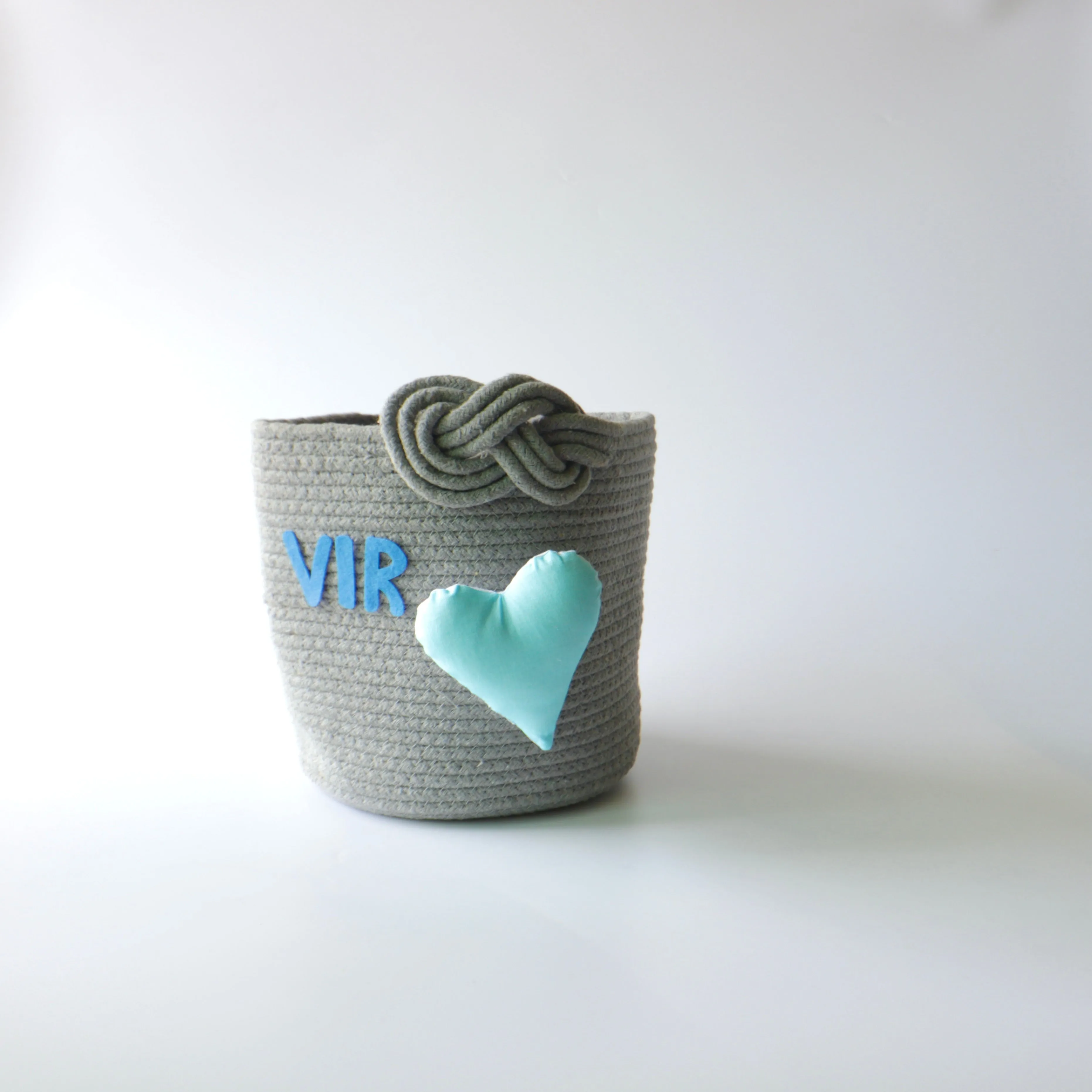 Multipurpose Storage Knotted Basket - Grey (Blue Heart)