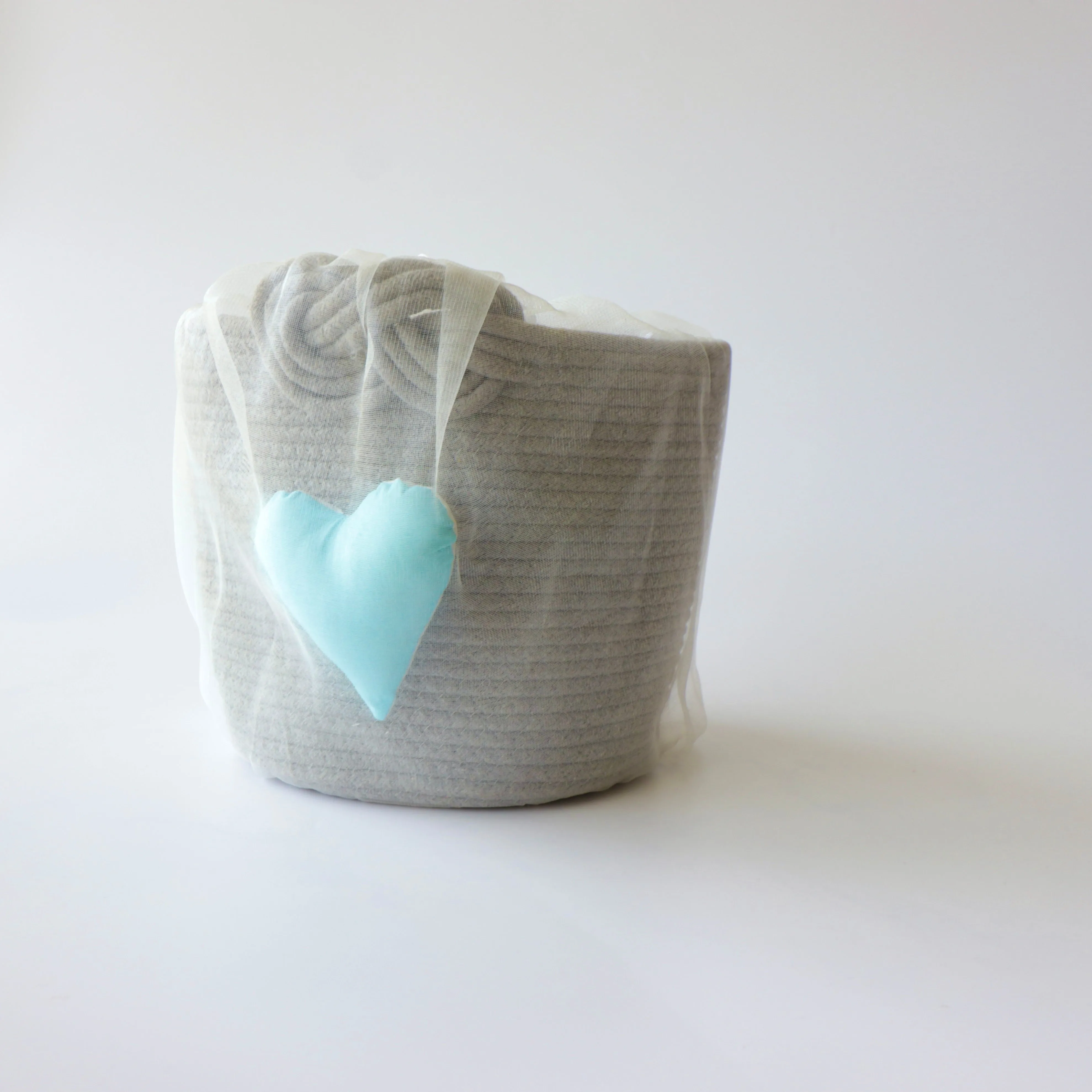 Multipurpose Storage Knotted Basket - Grey (Blue Heart)