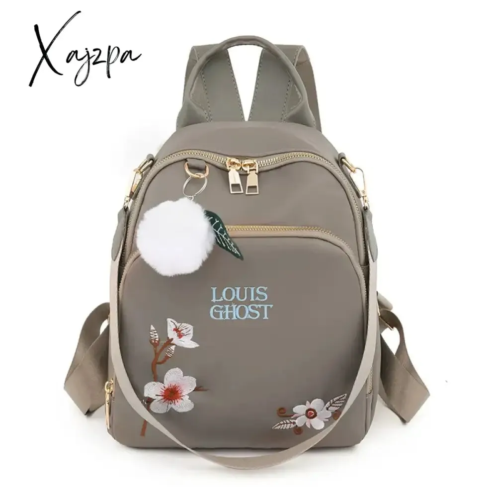 New Trend Embroidery Design Backpacks Light Luxury Anti Splash Nylon Fabric Backpack Large Capacity Multi Functional School Bags