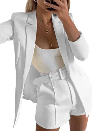 NRTHYE Women 2 Piece Outfits Long Sleeve Blazer & Short Suits Casual Tops & Bottoms Set