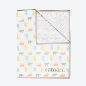 Organic Dohar Blanket <br> Multi-Colour Bear<br><span style="font-size: 10px;">Can be Personalised</span>