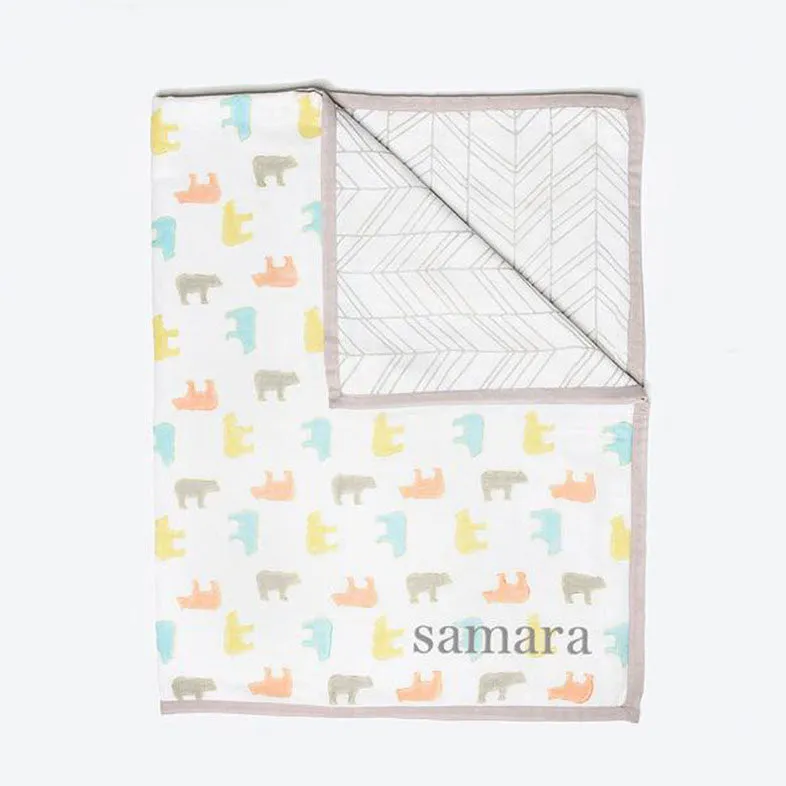 Organic Dohar Blanket <br> Multi-Colour Bear<br><span style="font-size: 10px;">Can be Personalised</span>
