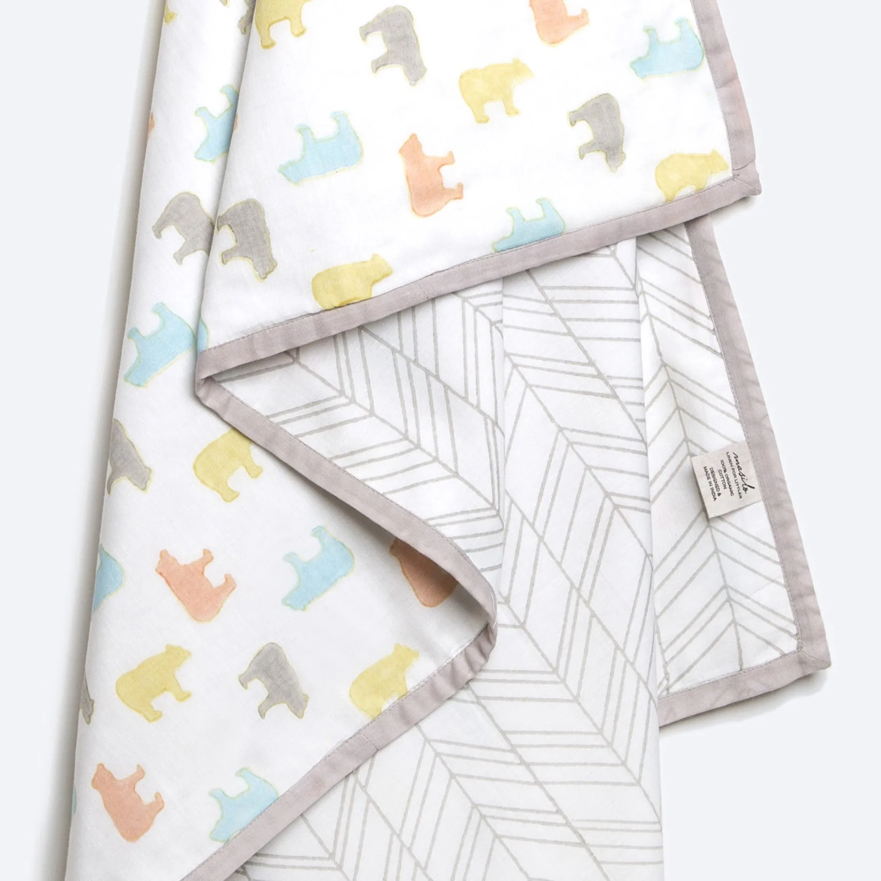 Organic Dohar Blanket <br> Multi-Colour Bear<br><span style="font-size: 10px;">Can be Personalised</span>