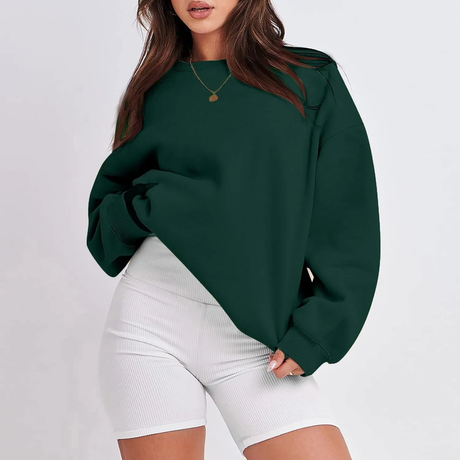 Oversized Sweatshirt for Women Fleece Hoodie Crewneck Sweatshirts Long Sleeve Drop Shoulder Pullover Casual Tops