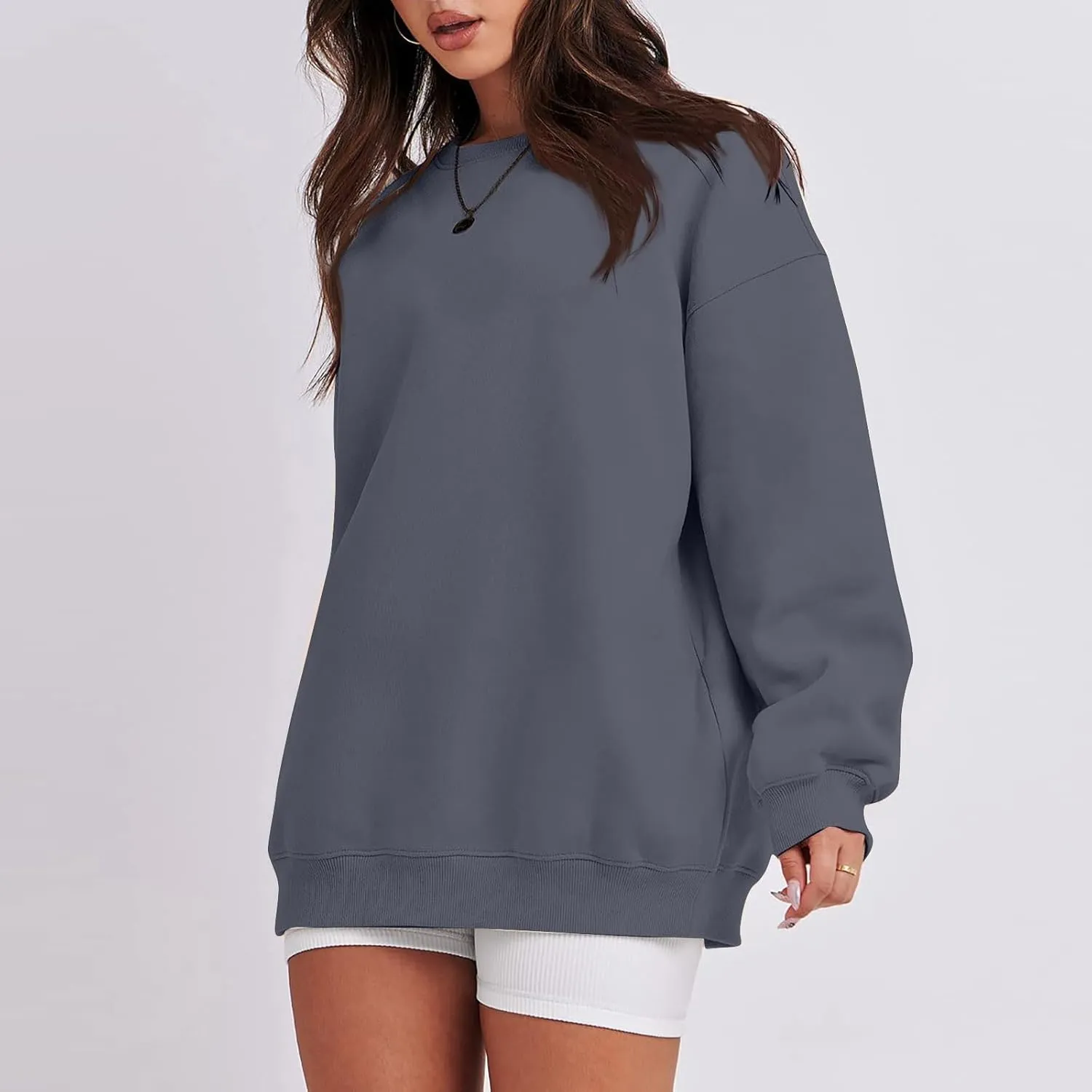 Oversized Sweatshirt for Women Fleece Hoodie Crewneck Sweatshirts Long Sleeve Drop Shoulder Pullover Casual Tops