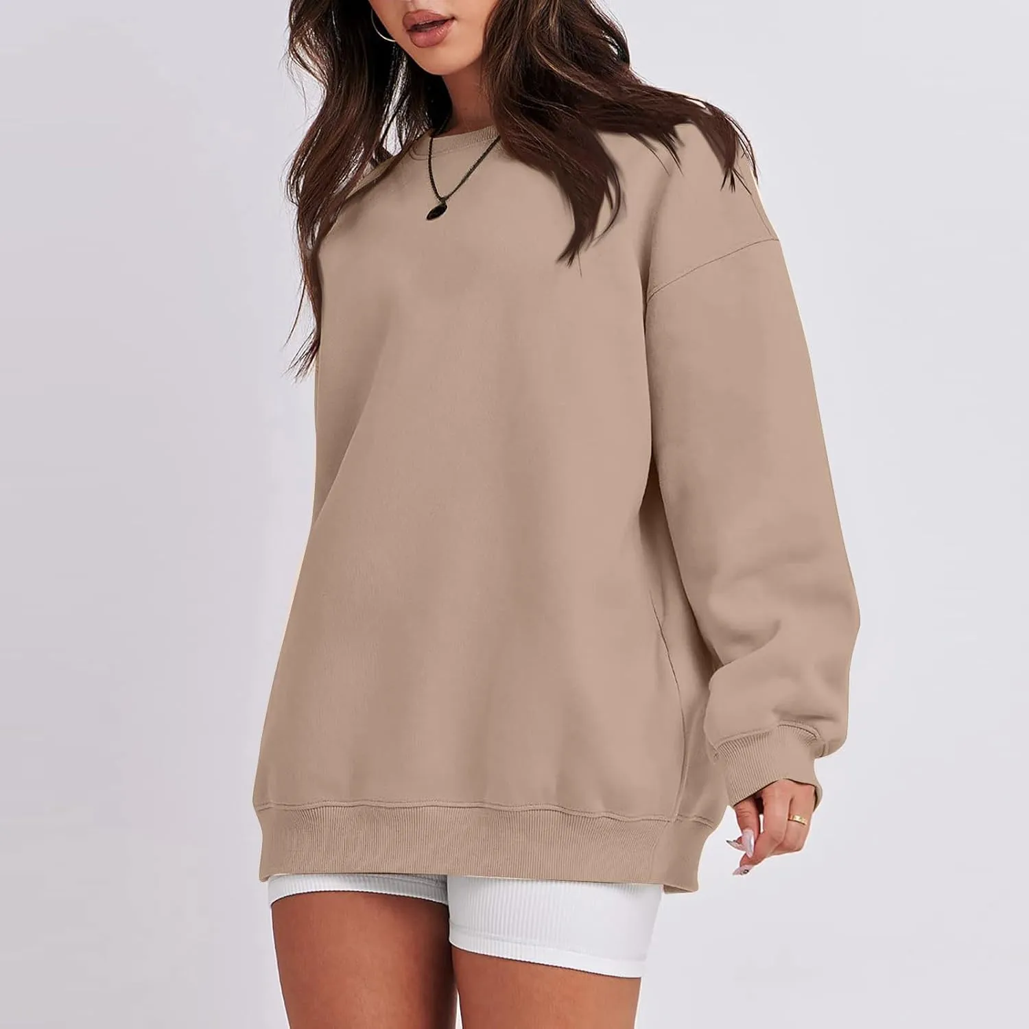 Oversized Sweatshirt for Women Fleece Hoodie Crewneck Sweatshirts Long Sleeve Drop Shoulder Pullover Casual Tops