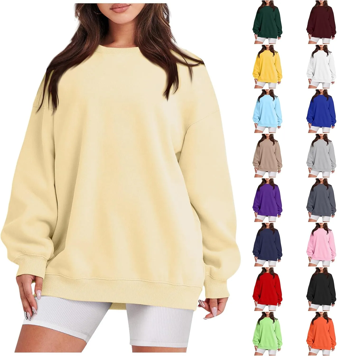 Oversized Sweatshirt for Women Fleece Hoodie Crewneck Sweatshirts Long Sleeve Drop Shoulder Pullover Casual Tops