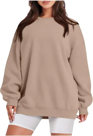 Oversized Sweatshirt for Women Fleece Hoodie Crewneck Sweatshirts Long Sleeve Drop Shoulder Pullover Casual Tops