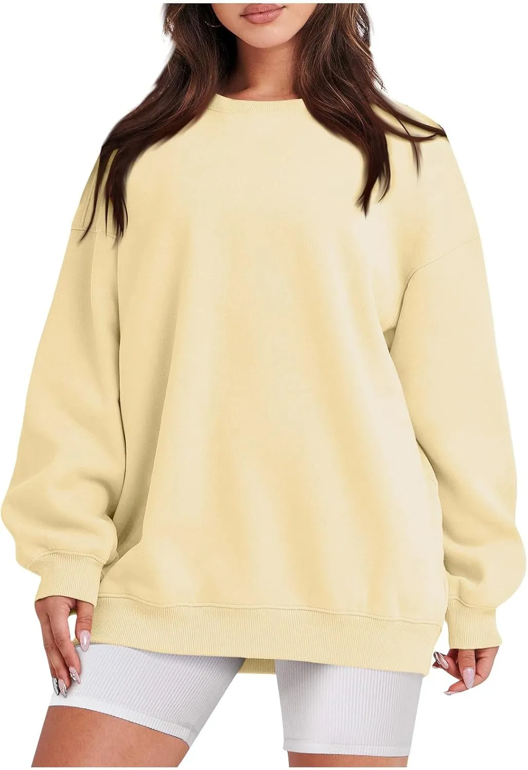Oversized Sweatshirt for Women Fleece Hoodie Crewneck Sweatshirts Long Sleeve Drop Shoulder Pullover Casual Tops
