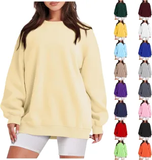 Oversized Sweatshirt for Women Fleece Hoodie Crewneck Sweatshirts Long Sleeve Drop Shoulder Pullover Casual Tops