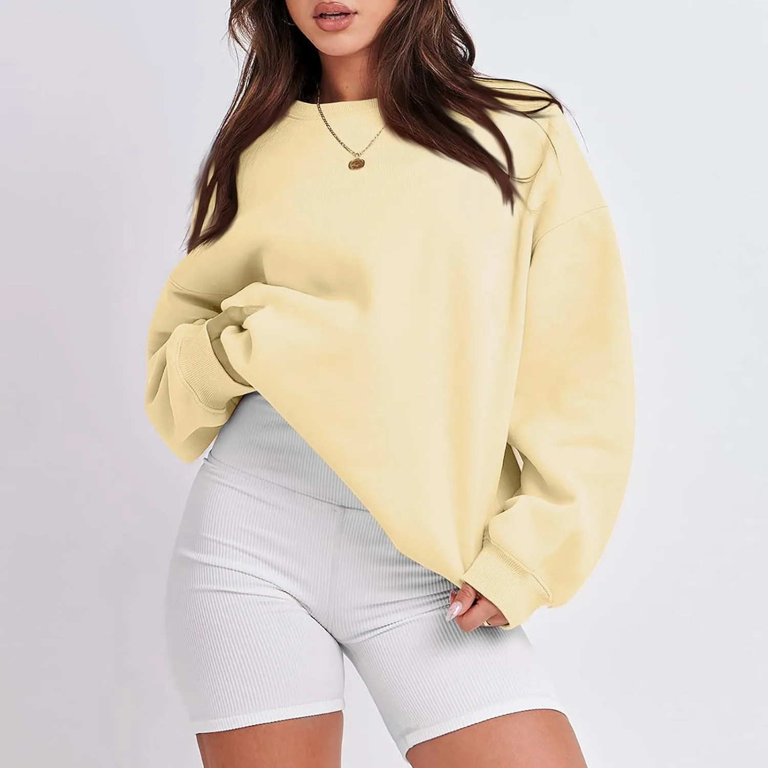 Oversized Sweatshirt for Women Fleece Hoodie Crewneck Sweatshirts Long Sleeve Drop Shoulder Pullover Casual Tops