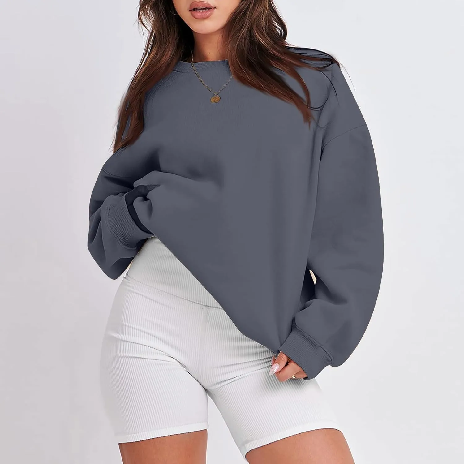 Oversized Sweatshirt for Women Fleece Hoodie Crewneck Sweatshirts Long Sleeve Drop Shoulder Pullover Casual Tops
