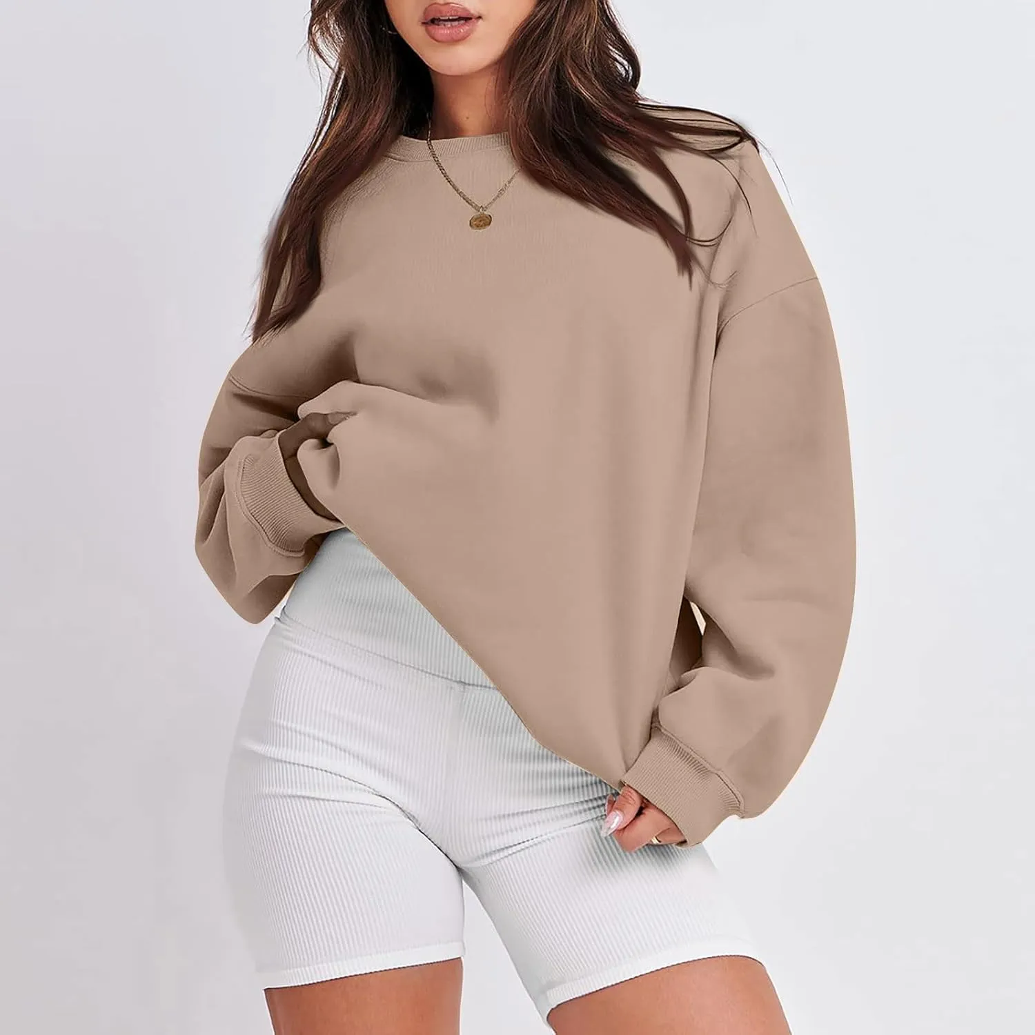 Oversized Sweatshirt for Women Fleece Hoodie Crewneck Sweatshirts Long Sleeve Drop Shoulder Pullover Casual Tops
