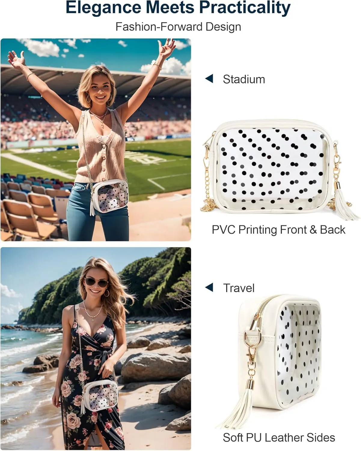 PACKISM Clear Bag for Stadium Events - Clear Purses for Women Stadium Crossbody Concert Bag for Game Day Sports, Festival