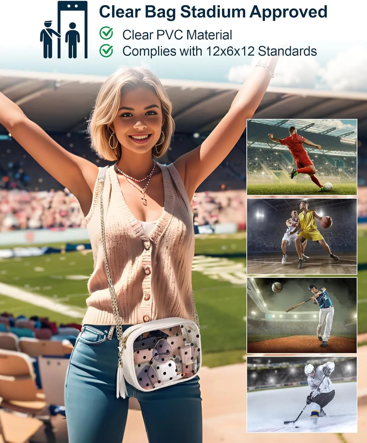 PACKISM Clear Bag for Stadium Events - Clear Purses for Women Stadium Crossbody Concert Bag for Game Day Sports, Festival