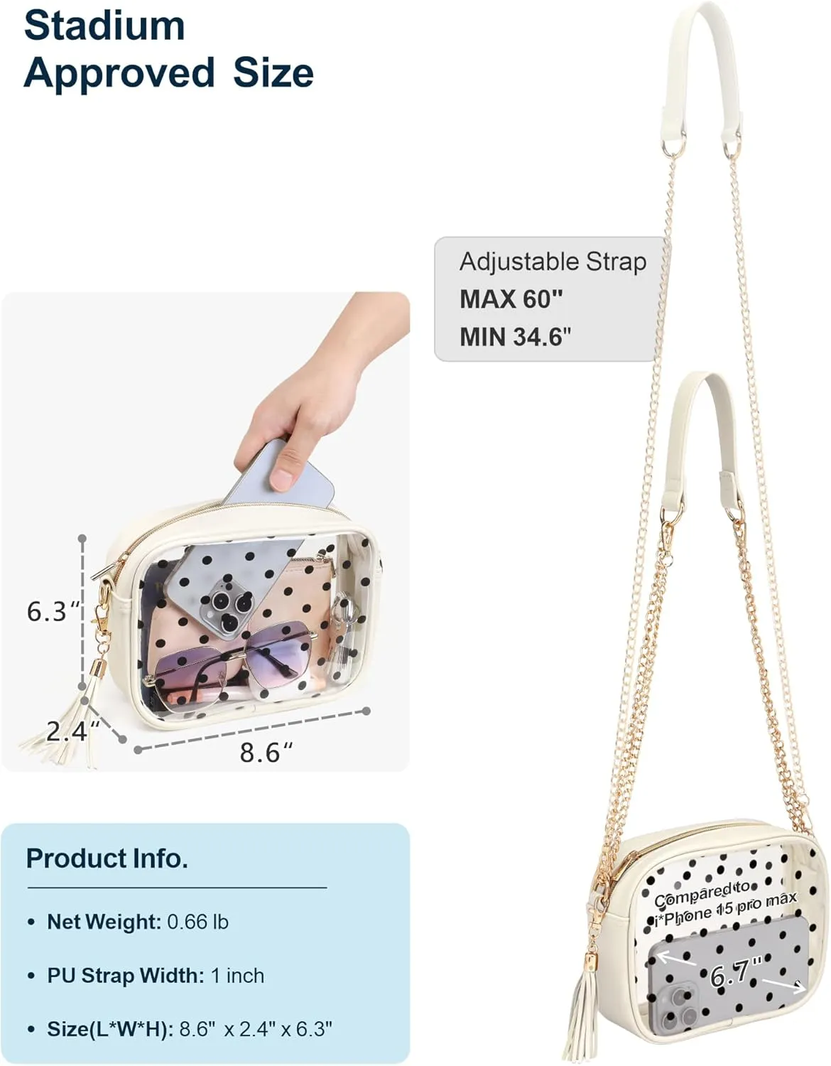 PACKISM Clear Bag for Stadium Events - Clear Purses for Women Stadium Crossbody Concert Bag for Game Day Sports, Festival