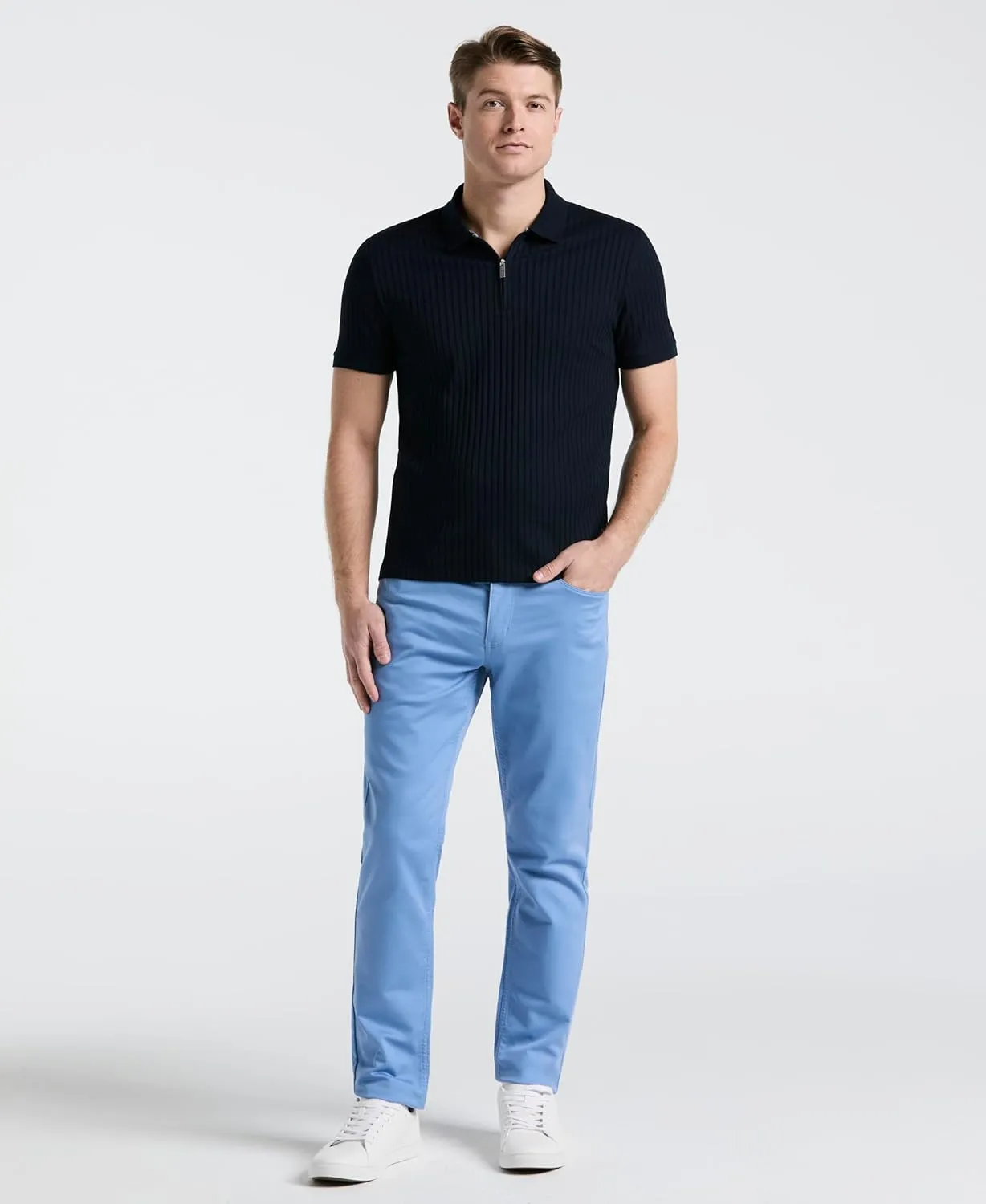 Perry Ellis Men's Quarter Zip Ribbed Polo