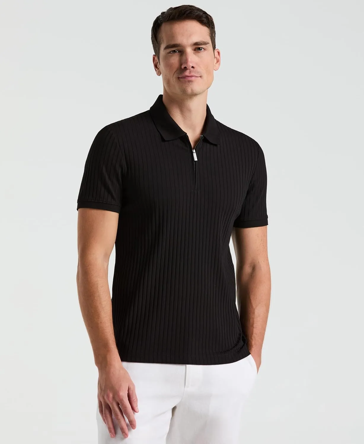 Perry Ellis Men's Quarter Zip Ribbed Polo