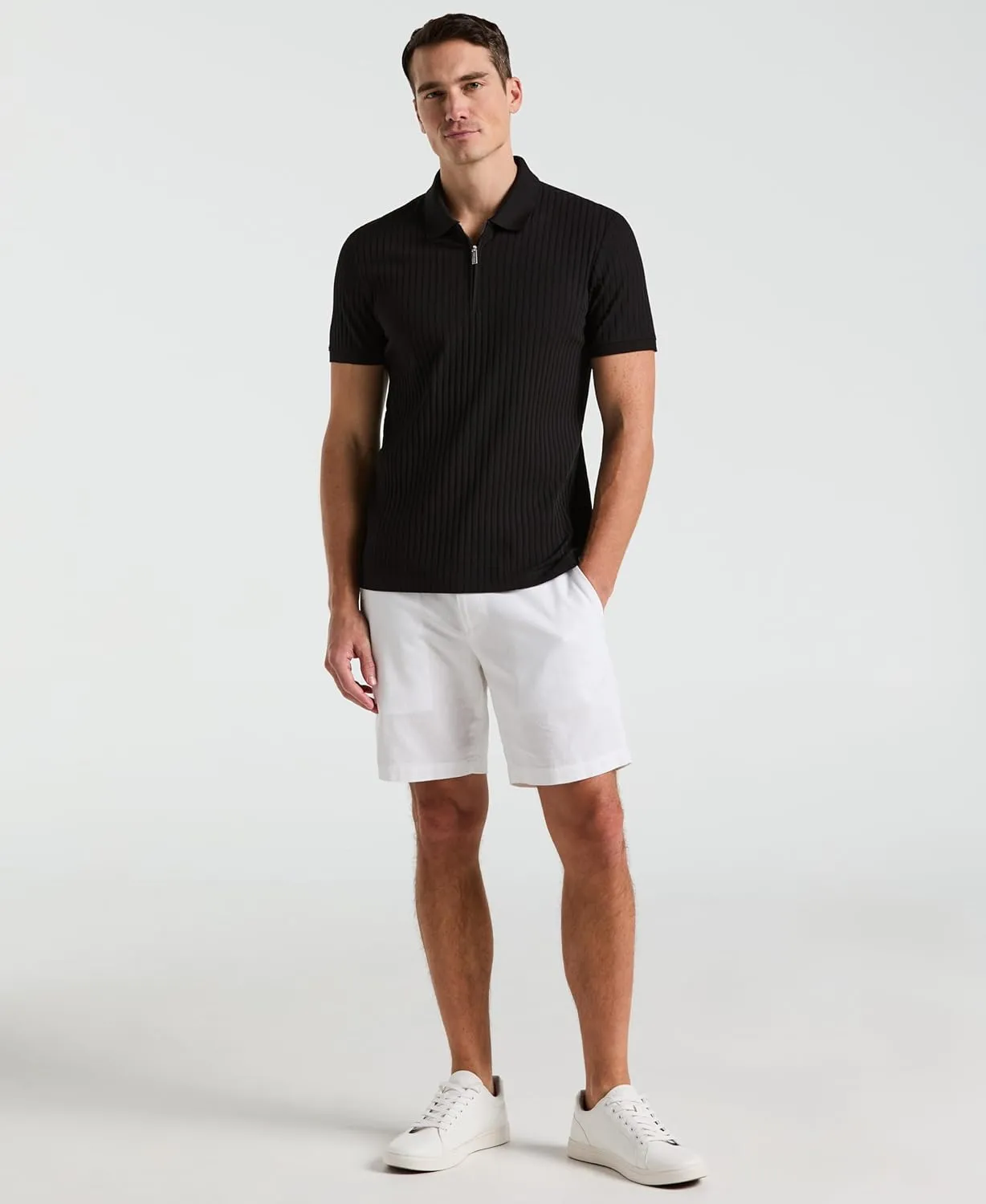 Perry Ellis Men's Quarter Zip Ribbed Polo