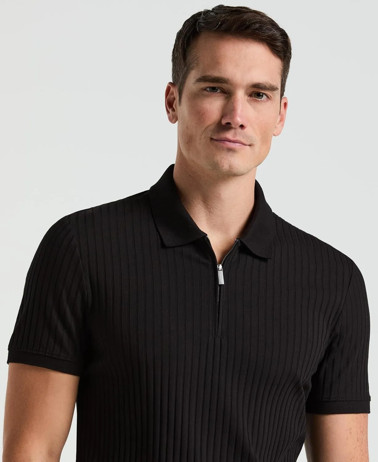 Perry Ellis Men's Quarter Zip Ribbed Polo
