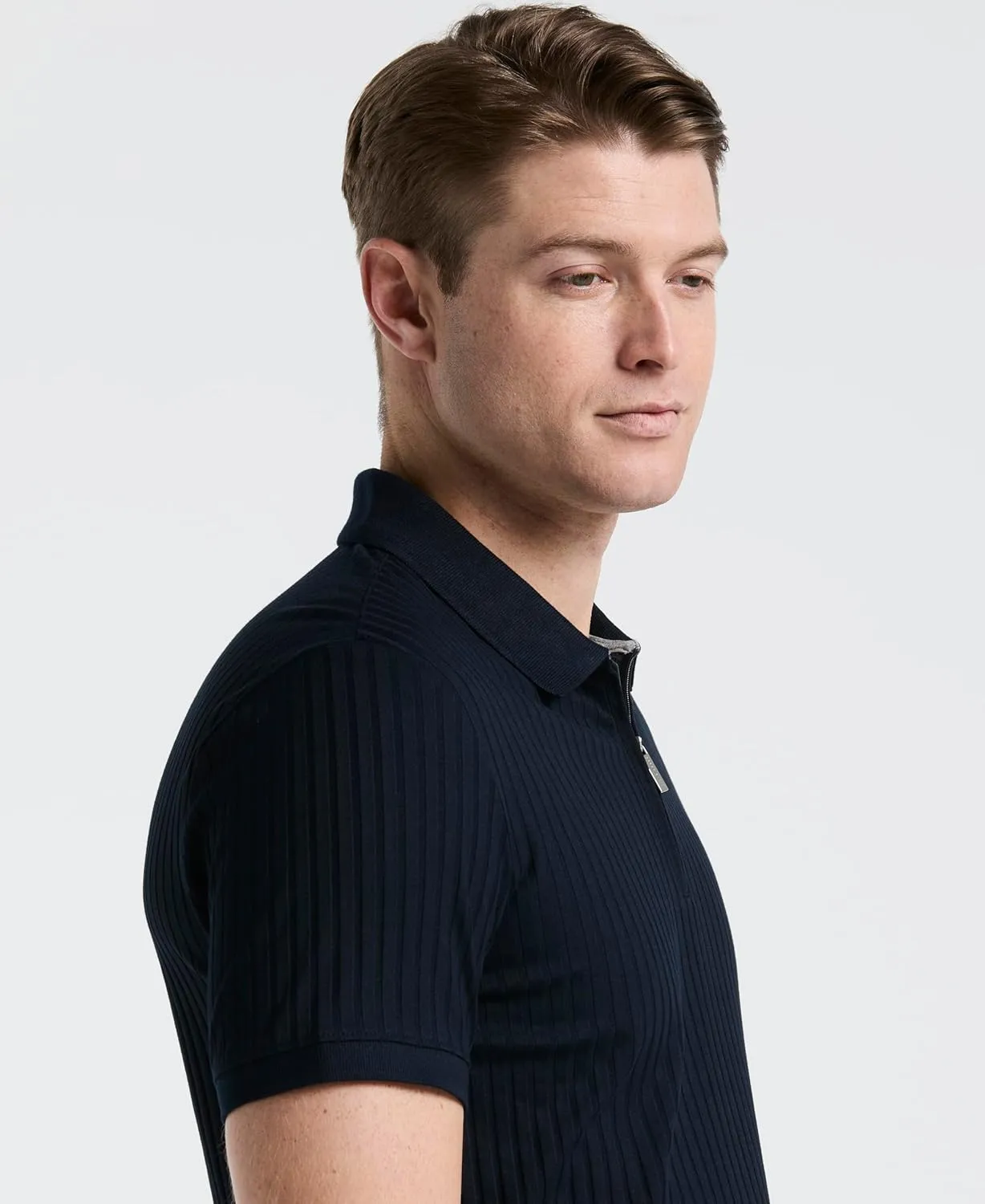 Perry Ellis Men's Quarter Zip Ribbed Polo