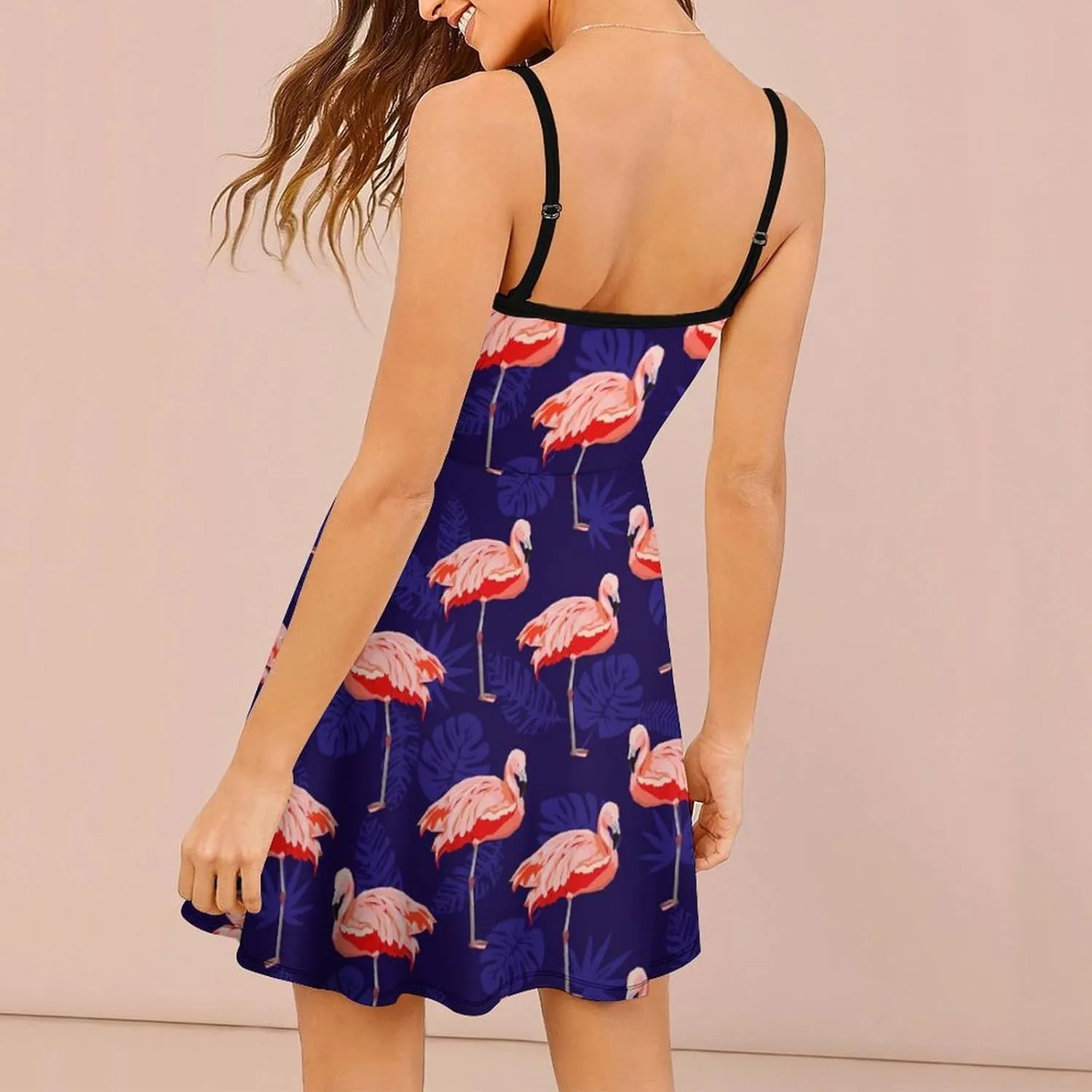 Pink Flamingo Women's Sling Dress Sleeveless Sexy Summer Backless Beach Sundress