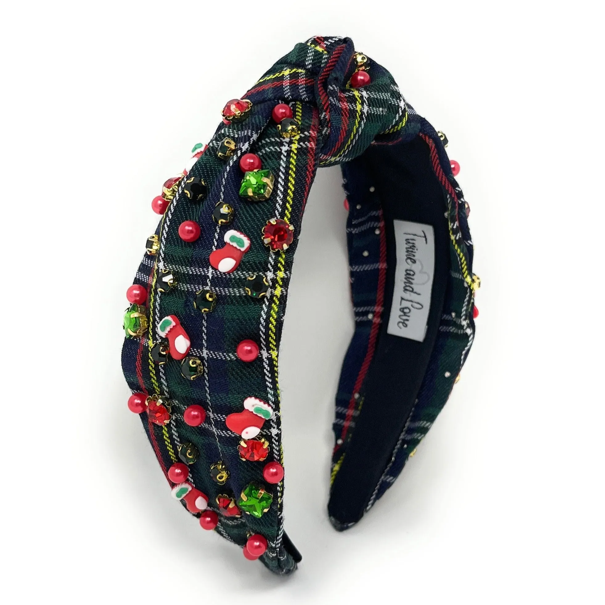 Plaid Jeweled Knot Headband