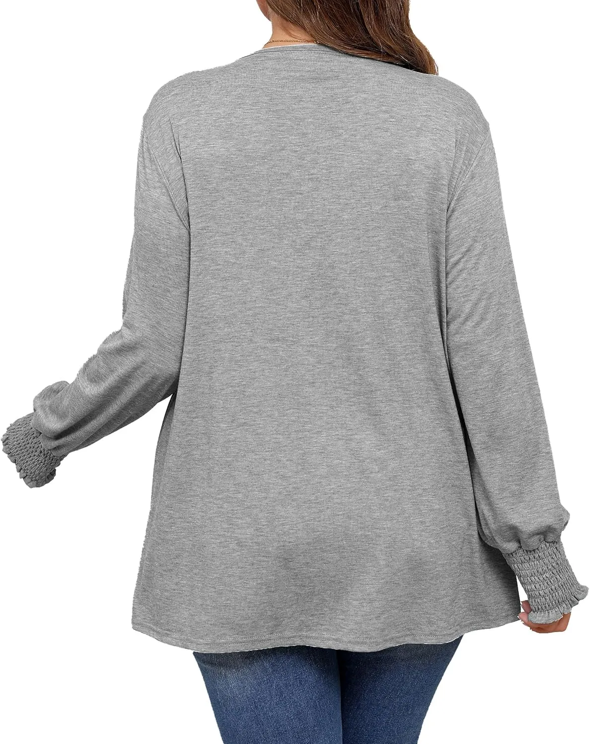 Plus Size Long Sleeve Shirts Womens Trendy Ribbed Sleeve Tshirts Loose Fit Casual Tops
