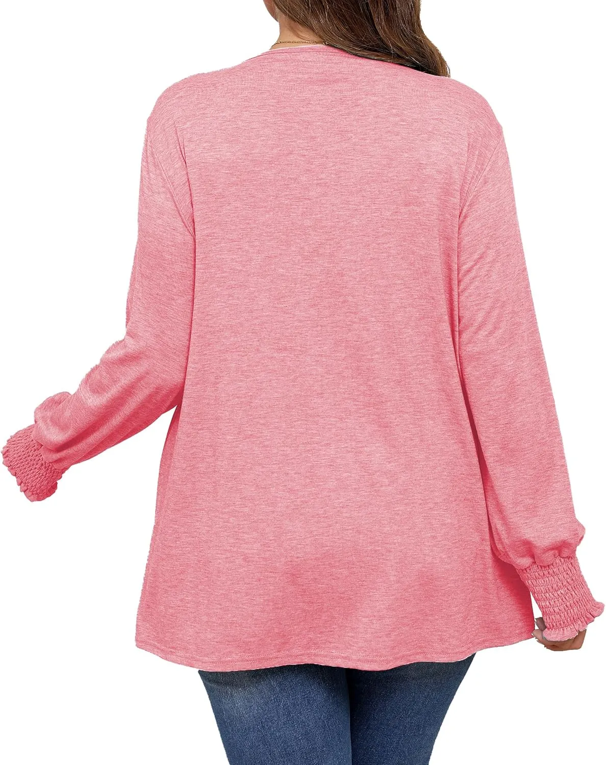 Plus Size Long Sleeve Shirts Womens Trendy Ribbed Sleeve Tshirts Loose Fit Casual Tops