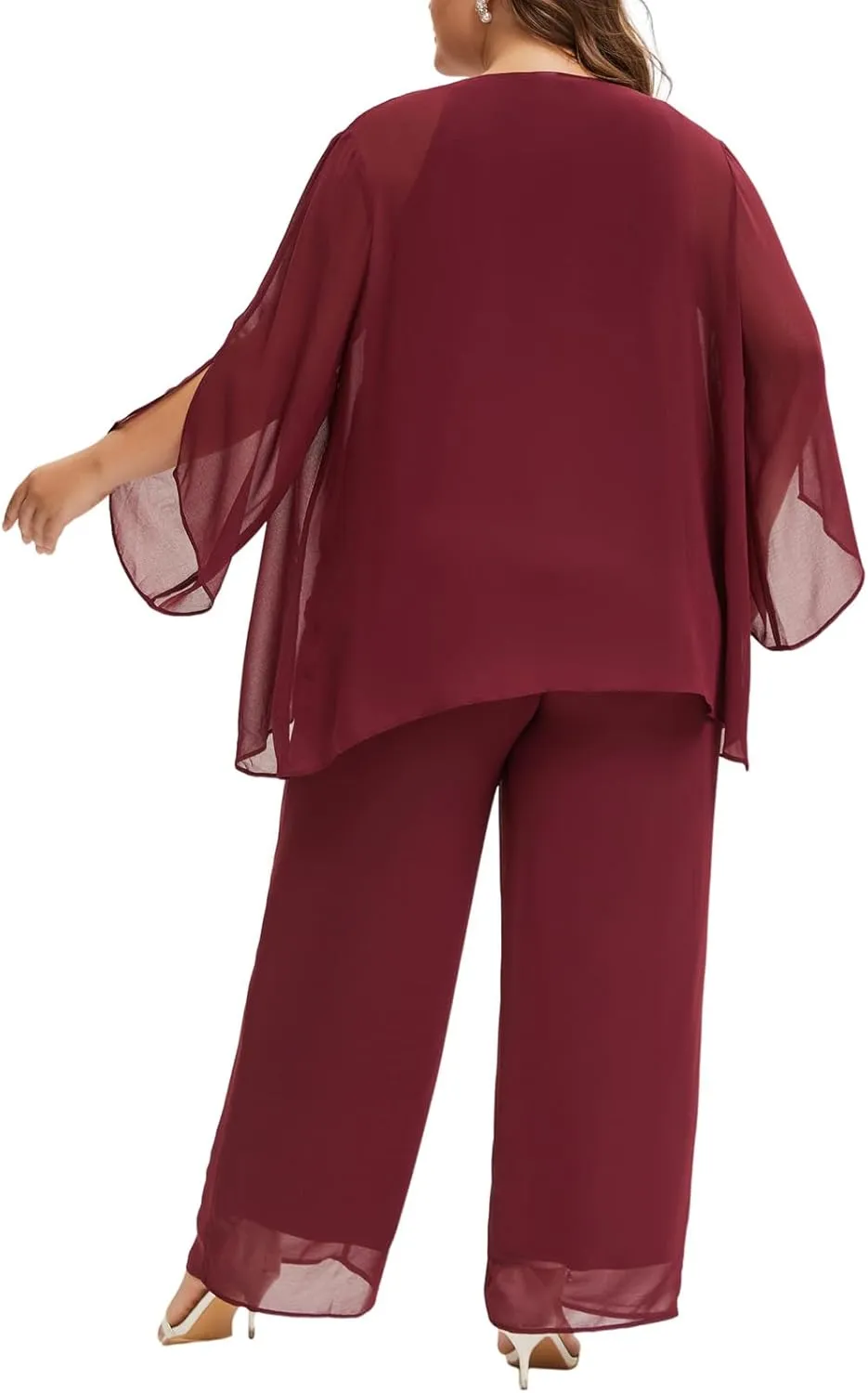 Plus Size Mother of Bride Pant Suits 3 Piece Chiffon Sets Hand Sewn Diamonds Wedding Guest Outfit