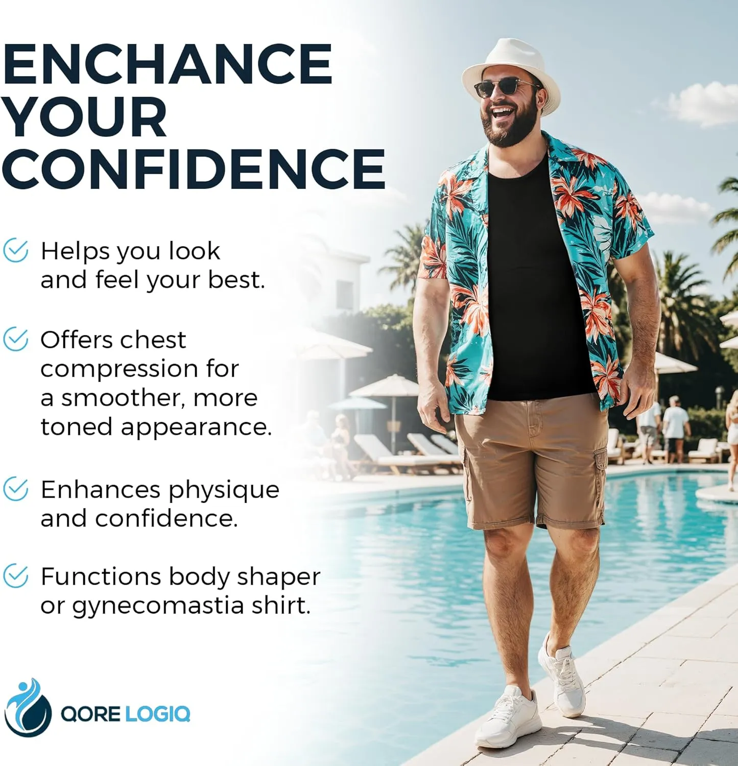 QORE LOGIQ Gynecomastia Compression Shirt Men - Premium Slimming Undershirt Compression Tank Top Mens Shapewear & Body Shaper
