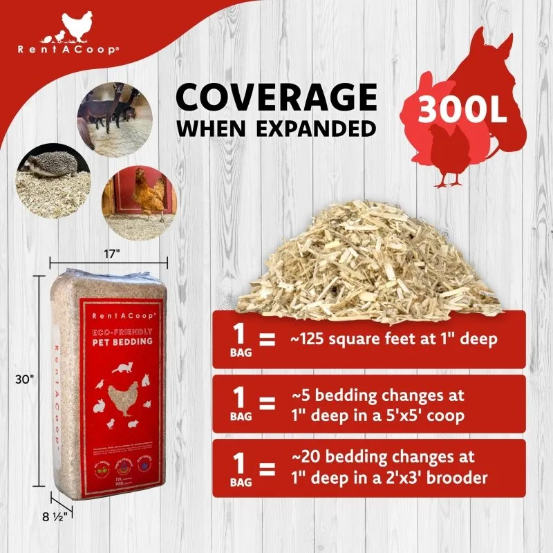 RentACoop Premium Hemp Bedding (300 L) x 1 Pack - E.U. Grown for Chicken Coop, Nesting Boxes, Rabbits, Hamsters, Small Pets, Horses, Etc.