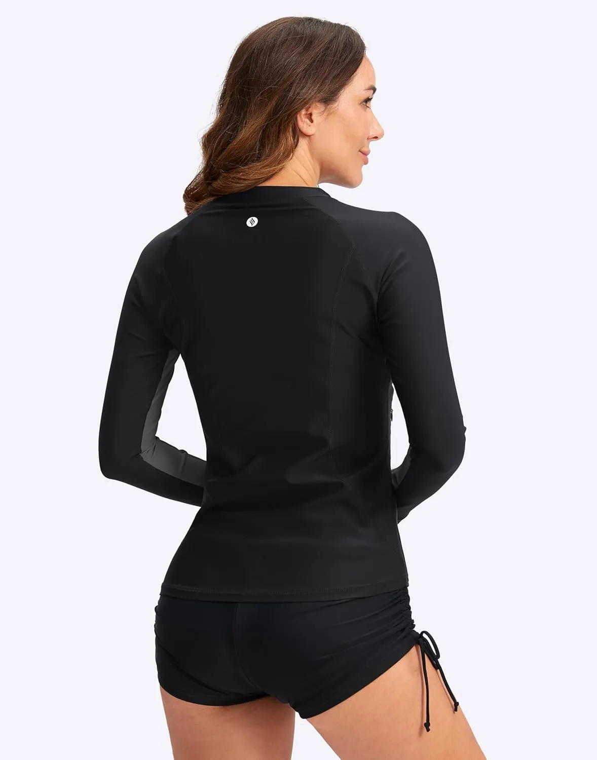 SANTINY Women's Rash Guard Zipper Pockets UPF50  Sun Protection Long Sleeve Swimsuit Top Zip Front Swim Shirt for Women