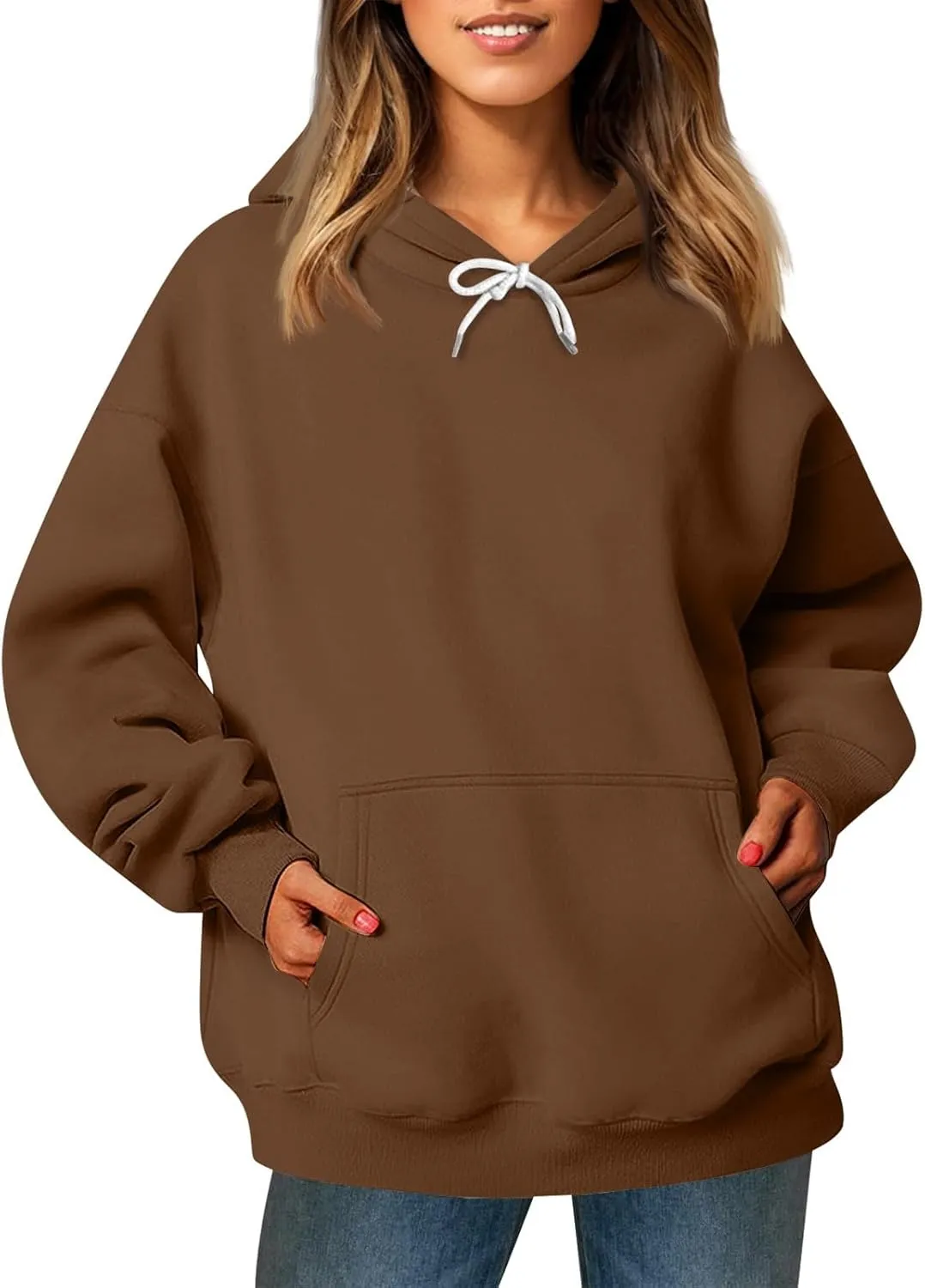 Sherpa Hoodie Women Trendy Oversized Hoodies Y2K Lightweight Pullover Sweatshirts Long Sleeve Plain Hoodie with Pockets
