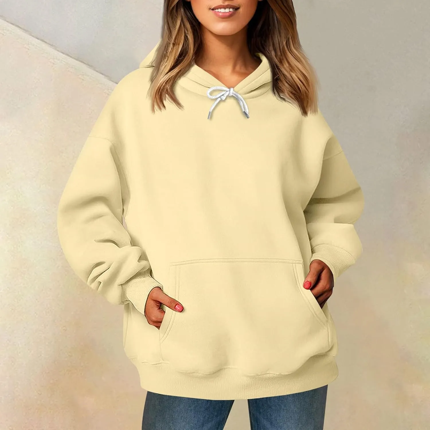 Sherpa Hoodie Women Trendy Oversized Hoodies Y2K Lightweight Pullover Sweatshirts Long Sleeve Plain Hoodie with Pockets