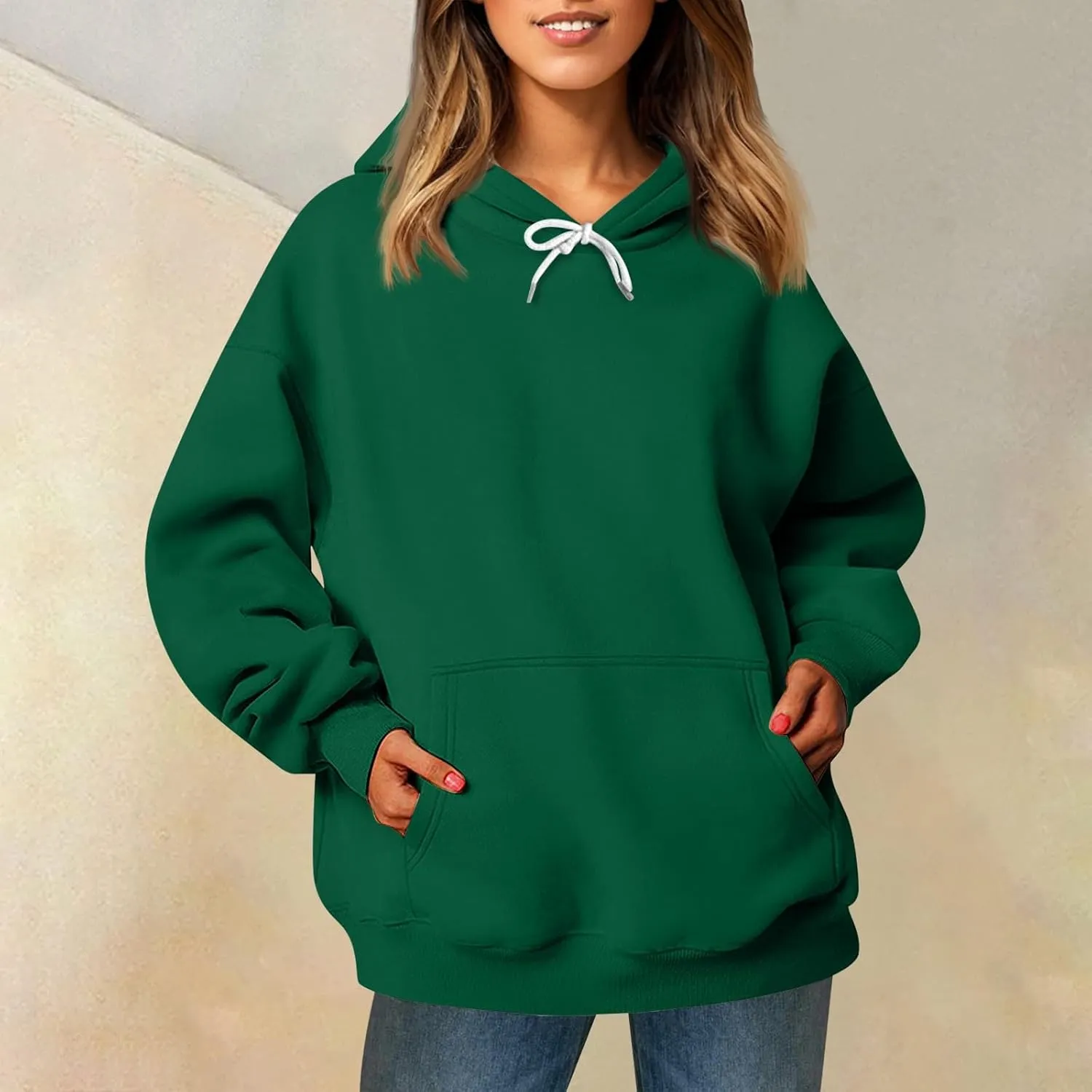 Sherpa Hoodie Women Trendy Oversized Hoodies Y2K Lightweight Pullover Sweatshirts Long Sleeve Plain Hoodie with Pockets